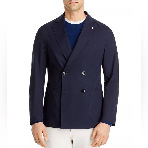 BOSS C-Hanry-Db-Shirt-222 Slim Fit Double Breasted Shirt Blazer, Blue, Size 46R